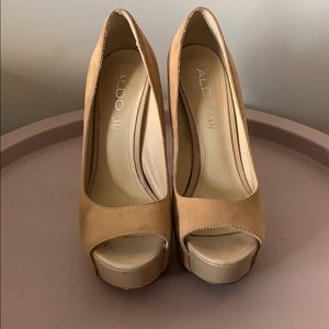 Tan peep toe heels